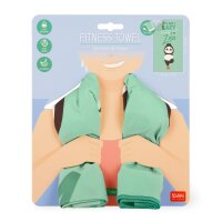 Legami Fitness-Handtuch - Panda FTOW0003, zusammengerollt, Vorderseite mit süßem Panda-Motiv sichtbar, seitliche Perspektive