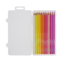 Legami Set EV0001 mit 12 Buntstiften in Sunset Palette, Stifte in Verpackung von schräg oben sichtbar angeordnet