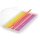Legami Set mit 12 Buntstiften – Sunset Palette, flach von oben gezeigt, Stifte in Farbreihenfolge auf bunter Verpackung.