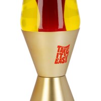 Legami Lavalampe ‚Magmastic!‘ Gold, seitliche Ansicht der goldenen Lampe mit rot aufsteigenden Blasen in Bewegung.