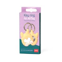 Legami Schlüsselanhänger für AirTag - Corgi, frontal mit Corgi-Motiv, rosa Hintergrund, Produkt in Nahaufnahme.