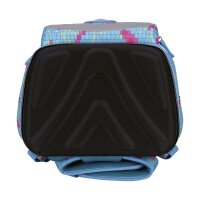 DerDieDas ErgoFlex Easy Set Happy Pixel Ranzen-Set, frontal mit sichtbar buntem Pixel-Muster und ergonomischen Details.