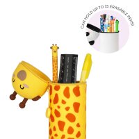 Legami 2-in-1 Silikon-Etui Kawaii Giraffe, frontal fotografiert, zeigt bunte Giraffenform mit Reißverschluss und Stiftfach.