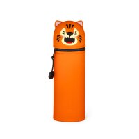 Legami 2-in-1 Silikon-Etui Kawaii Tiger zeigt niedliches Tigerdesign von vorne, mit Ohren, Gesicht und Reißverschluss sichtbar.