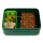 Ergobag Kunststoff Brotdose Dinosaurier zeigt geöffnete Lunchbox schräg von oben, mit Dino-Motiv und Fächern sichtbar