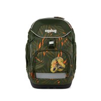 Ergobag pack ExBärdition Rucksack, frontal leicht seitlich gezeigt, mit Bärendesign und sichtbarer Struktur, kompakt und ergonomisch.