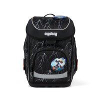 Ergobag Cubo Super ReflektBär 01510-900Z6-10, Frontansicht des reflektierenden Schulranzens mit Bärenmotiv bei Tageslicht.
