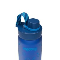 Ergobag Trinkflasche Astronaut seitlich fotografiert, zeigt silbernes Design mit Astronautenmotiv und schwarzem Deckel.