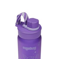 Ergobag Trinkflasche Fee 00828-40006-10 seitlich gezeigt, lilafarben mit Feen-Design, auslaufsicherer Deckel sichtbar.