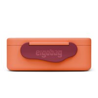 Ergobag Kunststoff Brotdose Tiger, Ansicht schräg von vorn, orange Dose mit Tiger-Motiv, grüner Verschlussdeckel.