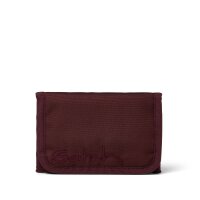 Satch Geldbeutel Nordic Ruby in Frontalansicht, zeigt kompaktes Design, Logo und reflektierendes Material in kräftigem Rot.