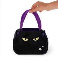 Legami Süßes oder Saures Beutel HCB0003 mit Katze, frontale Ansicht, Halloween-Motiv auf orangefarbenem Stoff.