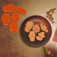 Legami Ausstechformen mit Stempeln – Cookie Time! HCC0001, 5-teilig, frontal gezeigt mit Keksbeispielen und Verpackung.