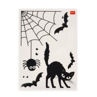 Legami Static Cling Sticker Windo-Wow Halloween, Sticker-Set frontal fotografiert, mit Halloween-Motiven auf durchsichtigem Träger.