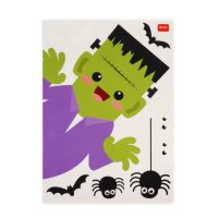 Legami WDS0001 Sticker-Set mit Halloween-Motiven, frontale Ansicht auf Fensterdekorationen mit Kürbis, Geist und Spinne