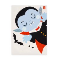 Legami Static Cling Sticker Windo-Wow Halloween: Sticker auf Fenster von vorne, bunte Halloween-Motive wie Kürbis und Geist sichtbar.