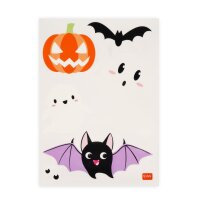 Legami Static Cling Sticker Windo-Wow Halloween, Fensteraufkleber mit Gruselmotiven, frontal abgebildet in Nahaufnahme