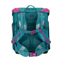 Scout Micro Set Happy Confetti: Kompaktes Schulranzen-Set von schräg vorne, buntes Design mit fröhlichem Konfetti-Muster