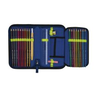 DerDieDas ErgoFlex Light Set Neon Crazy: Schüleretui in Neonfarben, frontal dargestellt, mit bunt-leuchtendem Design auf dunklem Grund.