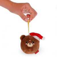 Legami Plush Christmas Decoration SSD0005 zeigt einen Teddy als Baumschmuck frontal, sitzend mit roter Mütze und Ornamenten.