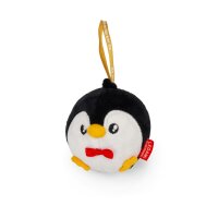 Legami Plüsch-Weihnachtsdekoration SSD0006: Vorderansicht eines sitzenden Pinguins mit roter Mütze und Schriftzug „Oh-Oh“.